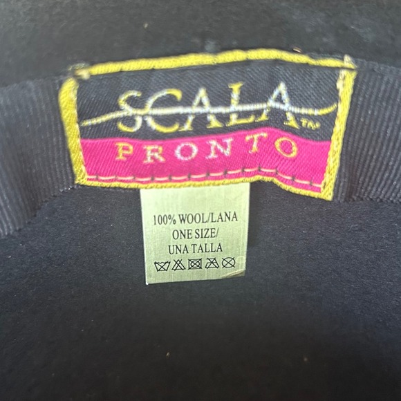 Scala Pronto 100% Wool Floppy Black Hat Cord Trim One Sz Boho Casual Winter Fall - Picture 5 of 7